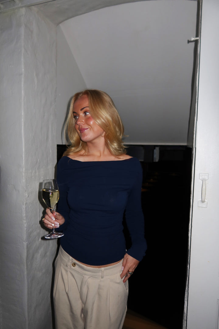 Rose Off Shoulder Top - Dark Blue