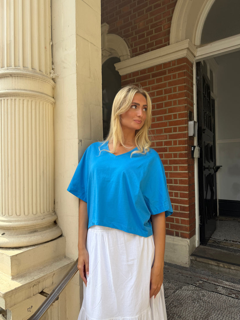 Sofie Oversize V-Neck T-shirt - Pacific Blue