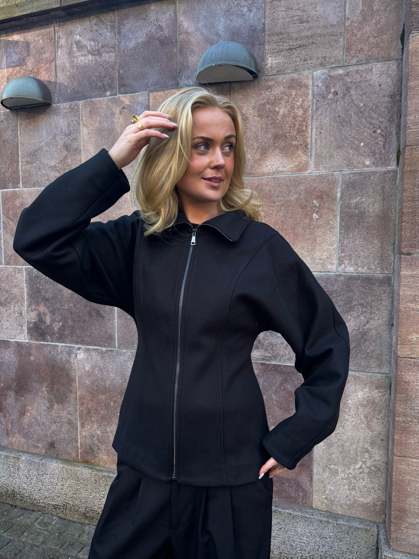 Paula Waisted Zip Jacket - Black