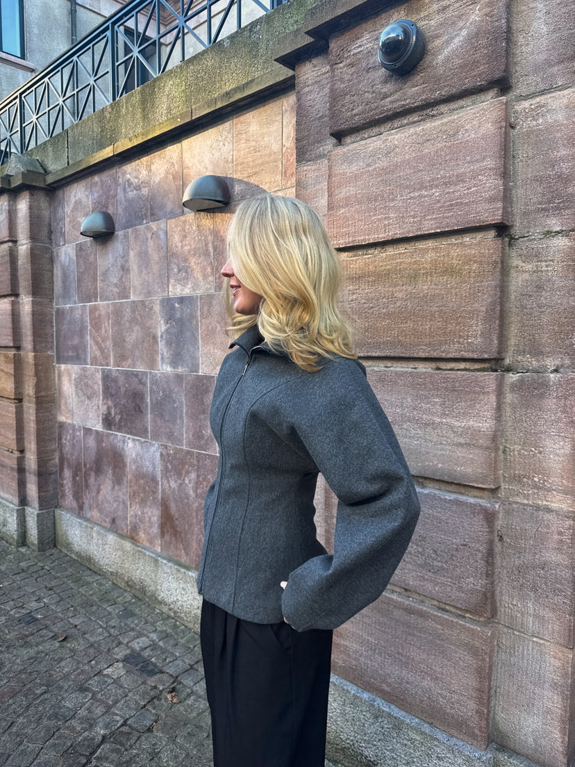 Paula Waisted Zip Jacket - Dark Grey Melange