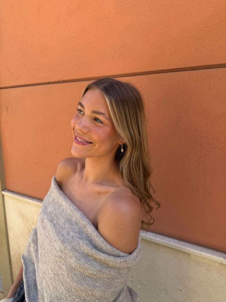 Rita Off Shoulder Hood Knit - Beige Melange