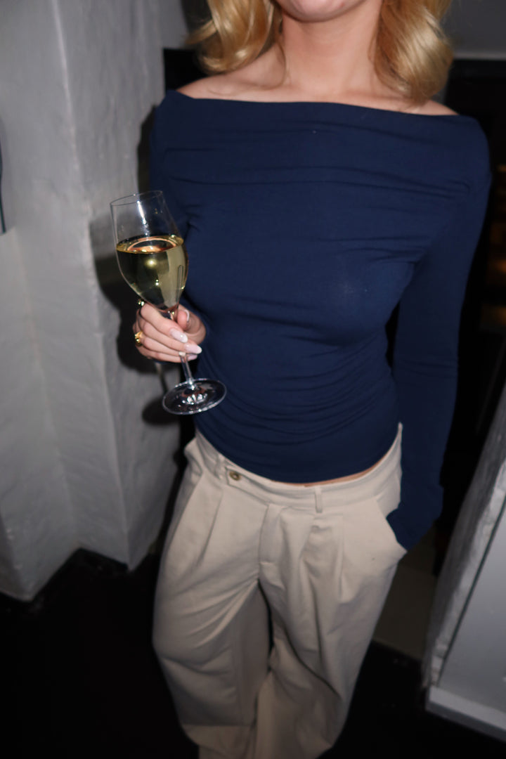 Rose Off Shoulder Top - Dark Blue