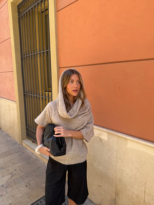 Rita Off Shoulder Hood Knit - Beige Melange