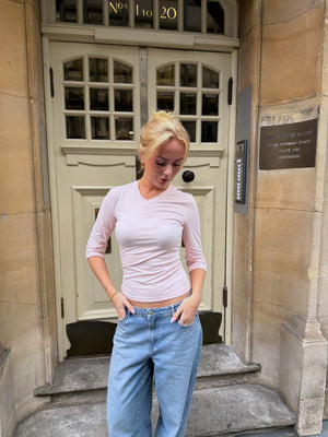Katinka 3/4 V-neck Top - Barely Pink