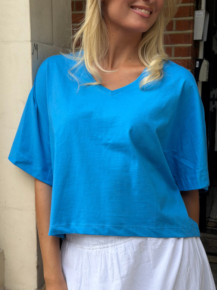 Sofie Oversize V-Neck T-shirt - Pacific Blue