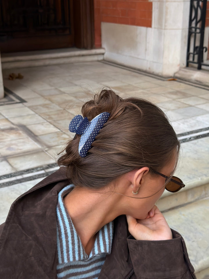Rita Hair Clip - Navy Blue Dot
