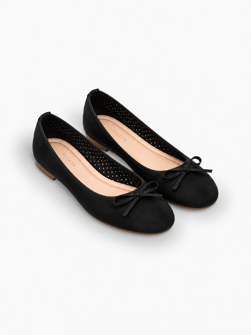 Dora Bow Ballerina - Faux Suede Black