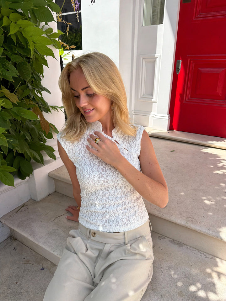 Dina Lace Button Top - White
