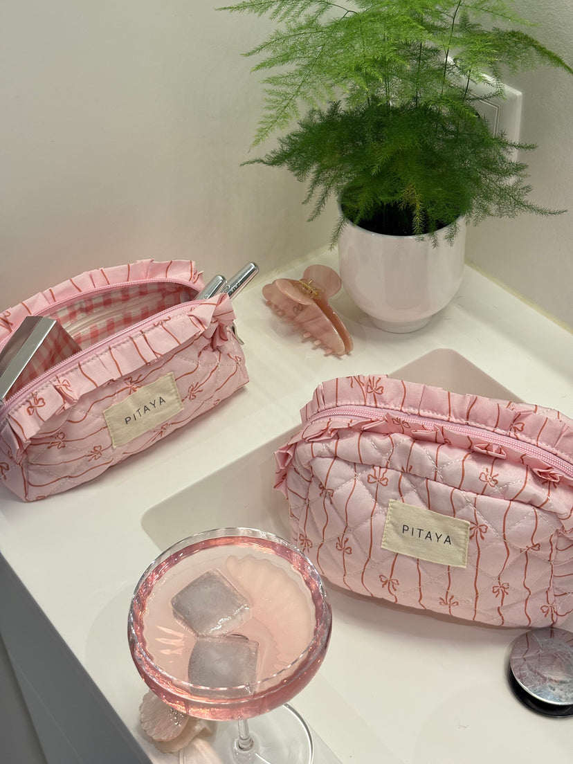 Frill Makeup Bag Medium - Pink/Red Bows
