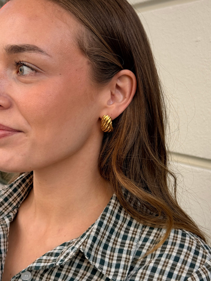 Lyra Textured Earrings - Gold Plated