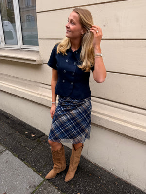 Sif Maxi Mesh Skirt - Dark Blue Check