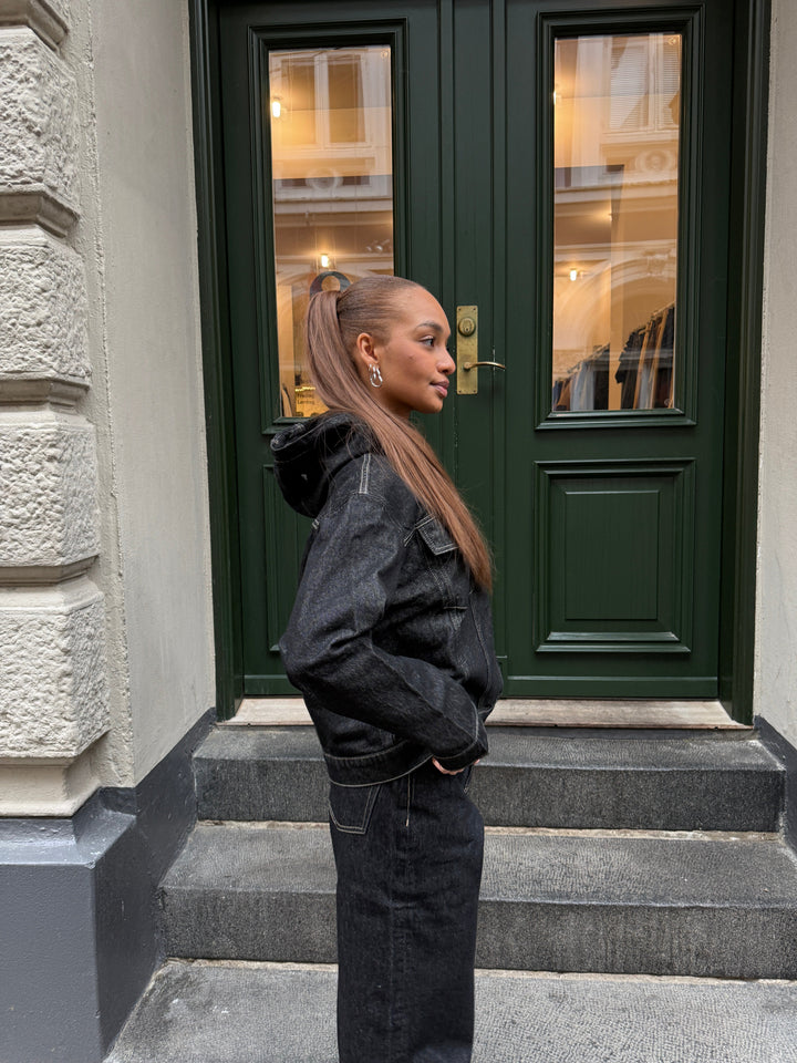 Luna Hooded Denim Jacket - Black Rinse