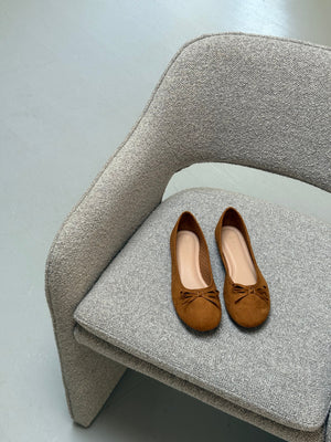 Dora Bow Ballerina - Faux Suede Camel