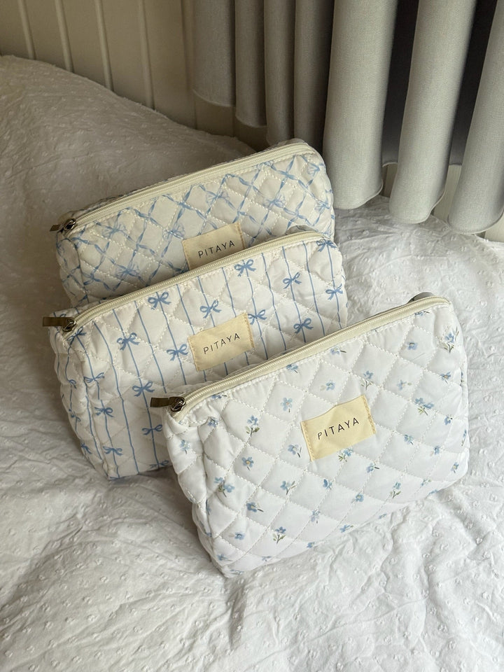 Medium Makeup Bag - Blue Bow Check