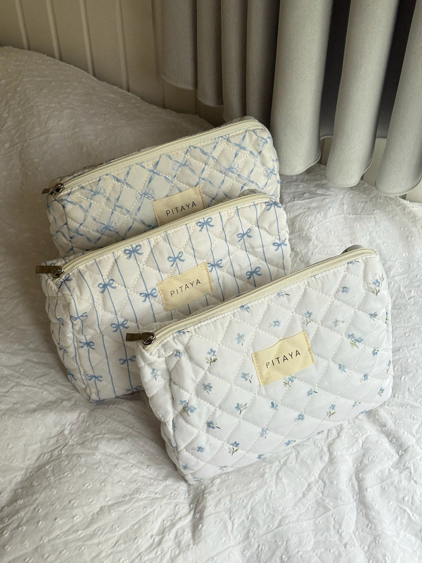 Medium Makeup Bag - Blue Bow Check