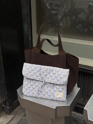 Mira Bow Computer Sleeve - Dark Beige Double Stripe