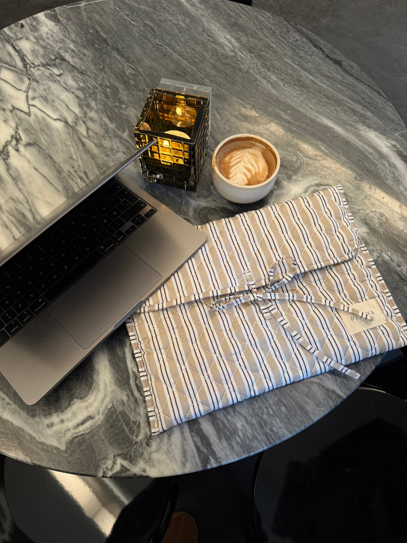 Mira Bow Computer Sleeve - Dark Beige Double Stripe