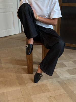 Amy Buckle Mules - Black