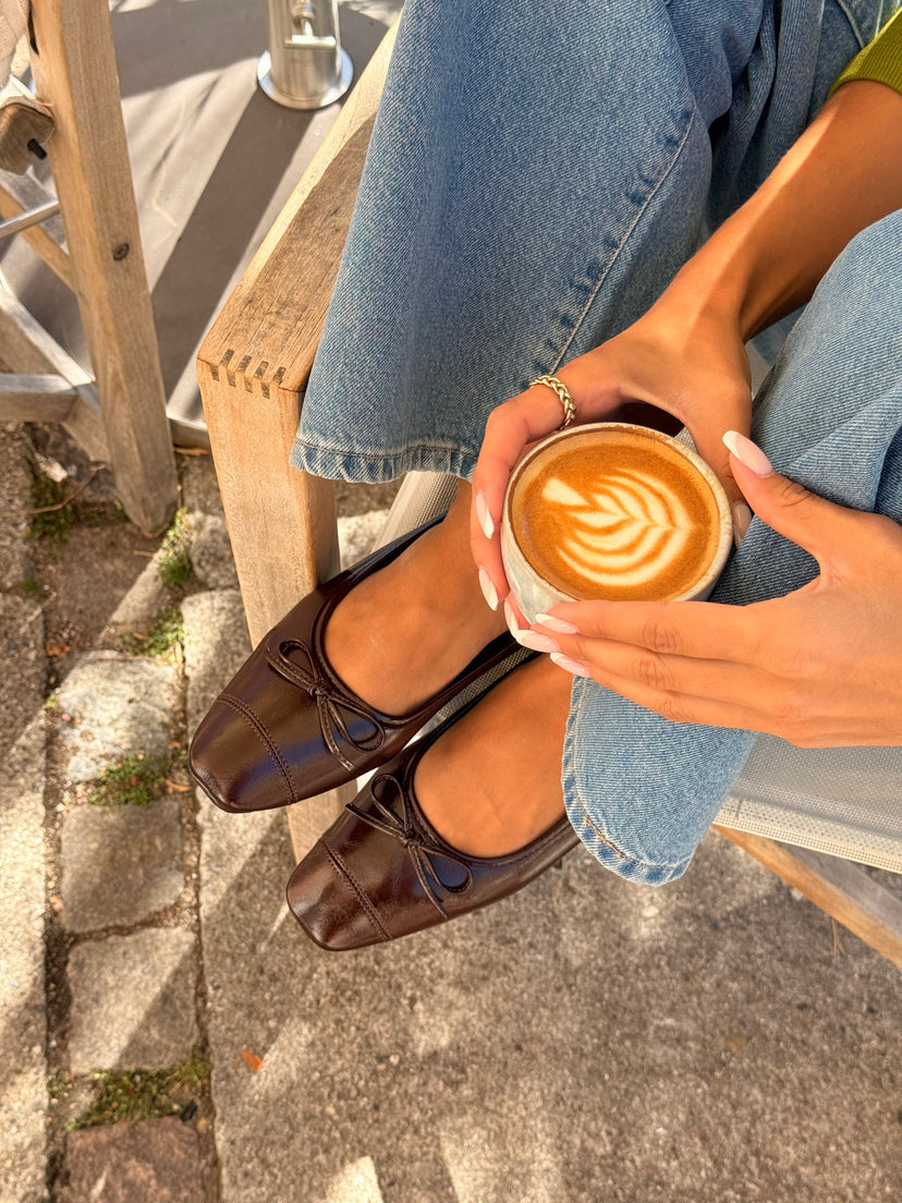 Irina Square Bow Ballerina - Shiny Dark Brown