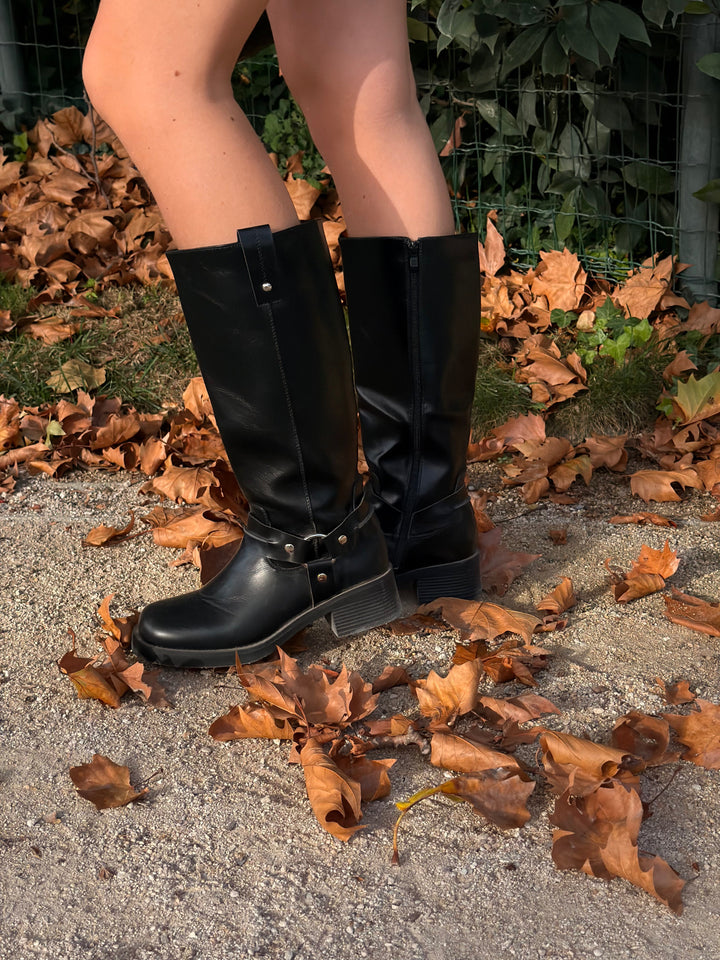 Olina Chunky Biker Boots - Black