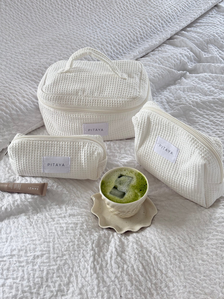 Large Waffle Makeup Bag - White