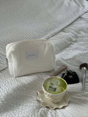 Medium Waffle Makeup Bag - White