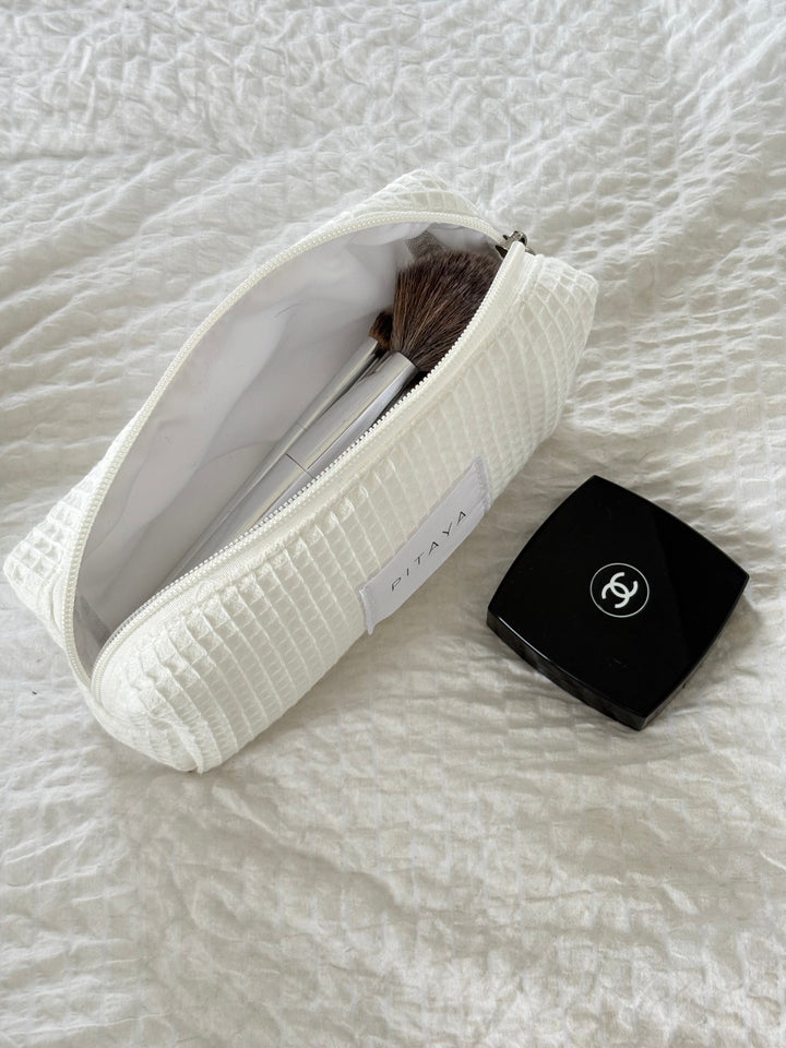 Small Waffle Makeup Bag - White
