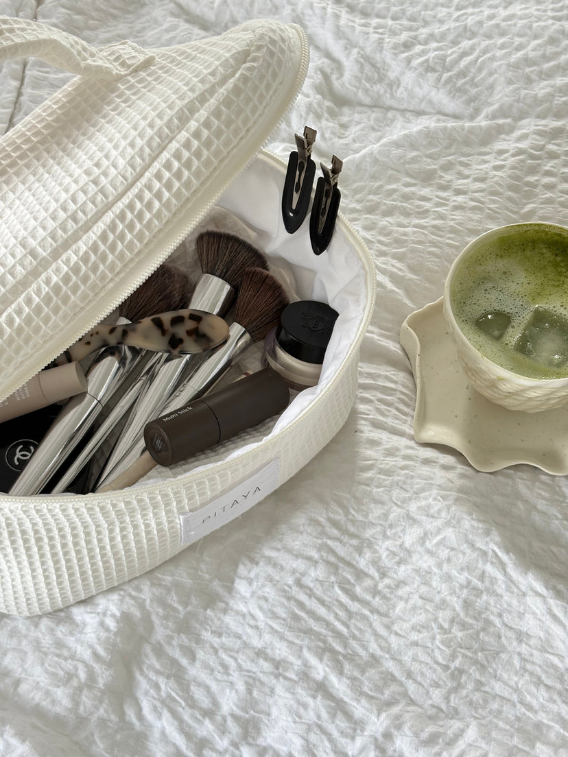 Large Waffle Makeup Bag - White