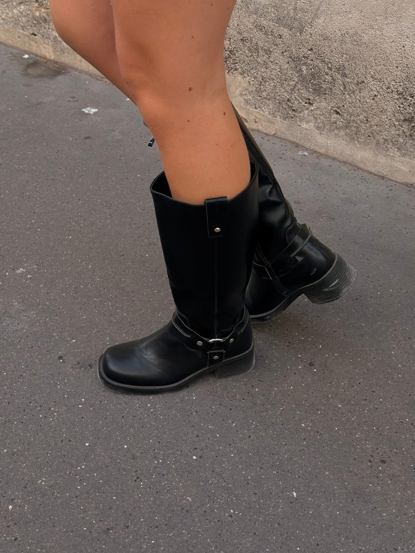 Olina Chunky Biker Boots - Black