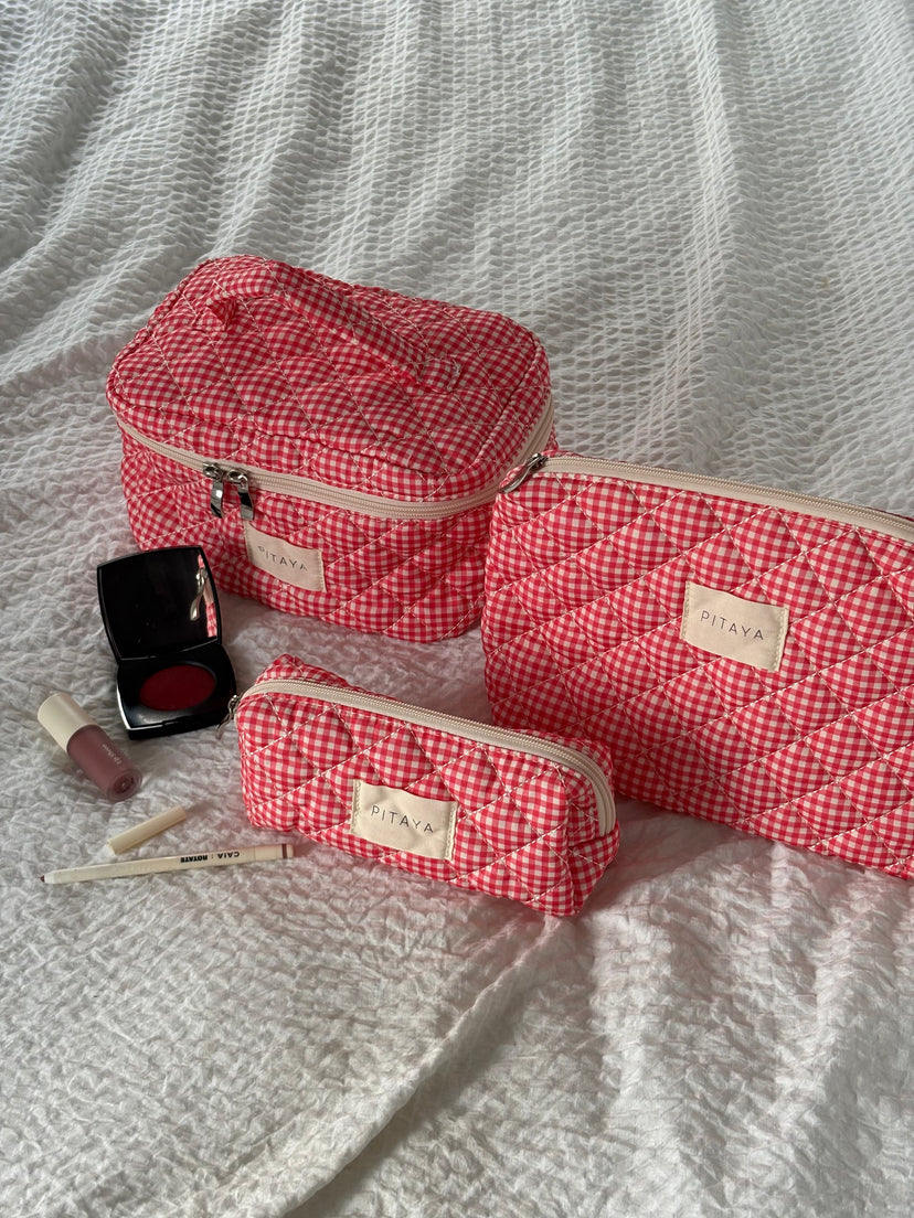 Small Makeup Bag - Red Check