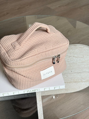 Large Waffle Makeup Bag - Dark Beige