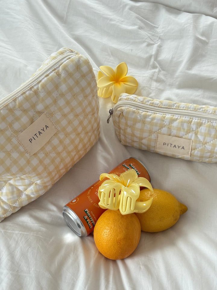 Small Makeup Bag - Yellow Check