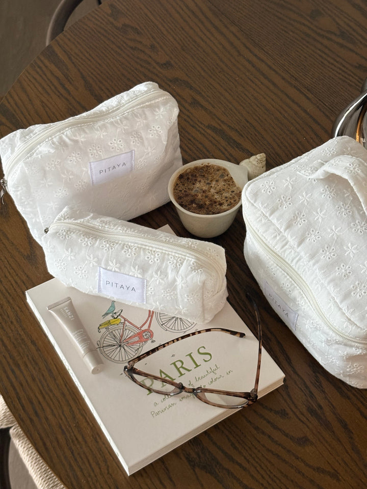 Medium Makeup Bag - White Broderie Anglaise