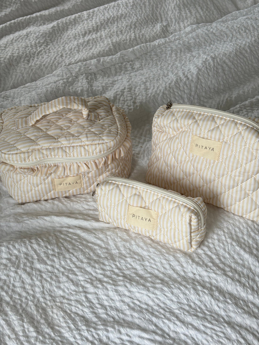 Large Frill Makeup Bag - Yellow Stripe