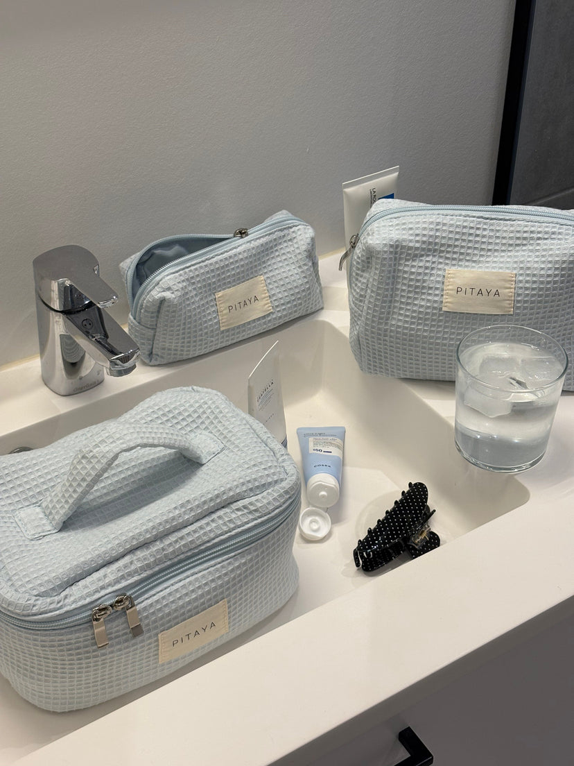 Medium Waffle Makeup Bag - Baby Blue