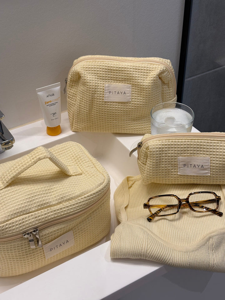 Small Waffle Makeup Bag - Light Yellow