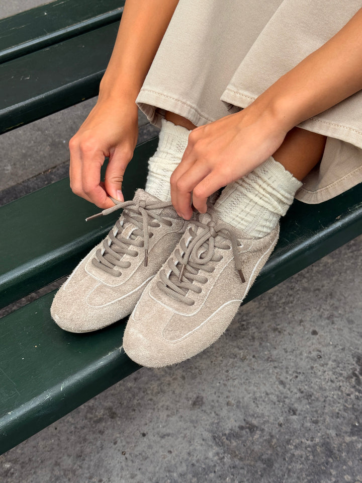 Lana Hairy Suede Leather Sneakers - Warm Grey