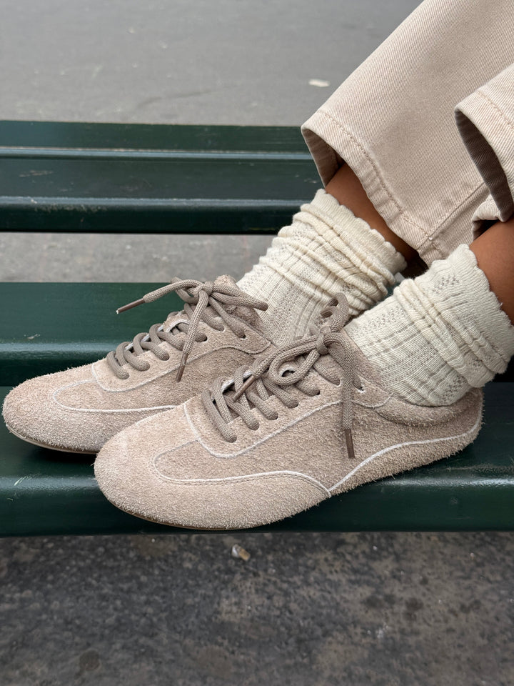 Lana Hairy Suede Leather Sneakers - Warm Grey