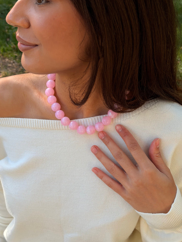 Joanna Pearl Necklace - Light Pink