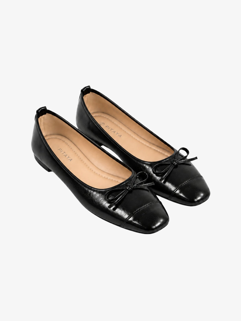 Irina Square Bow Ballerina - Shiny Black