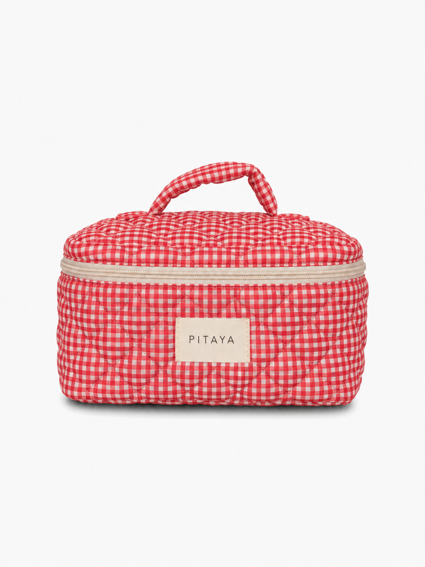 Large Makeup Bag - Red Check