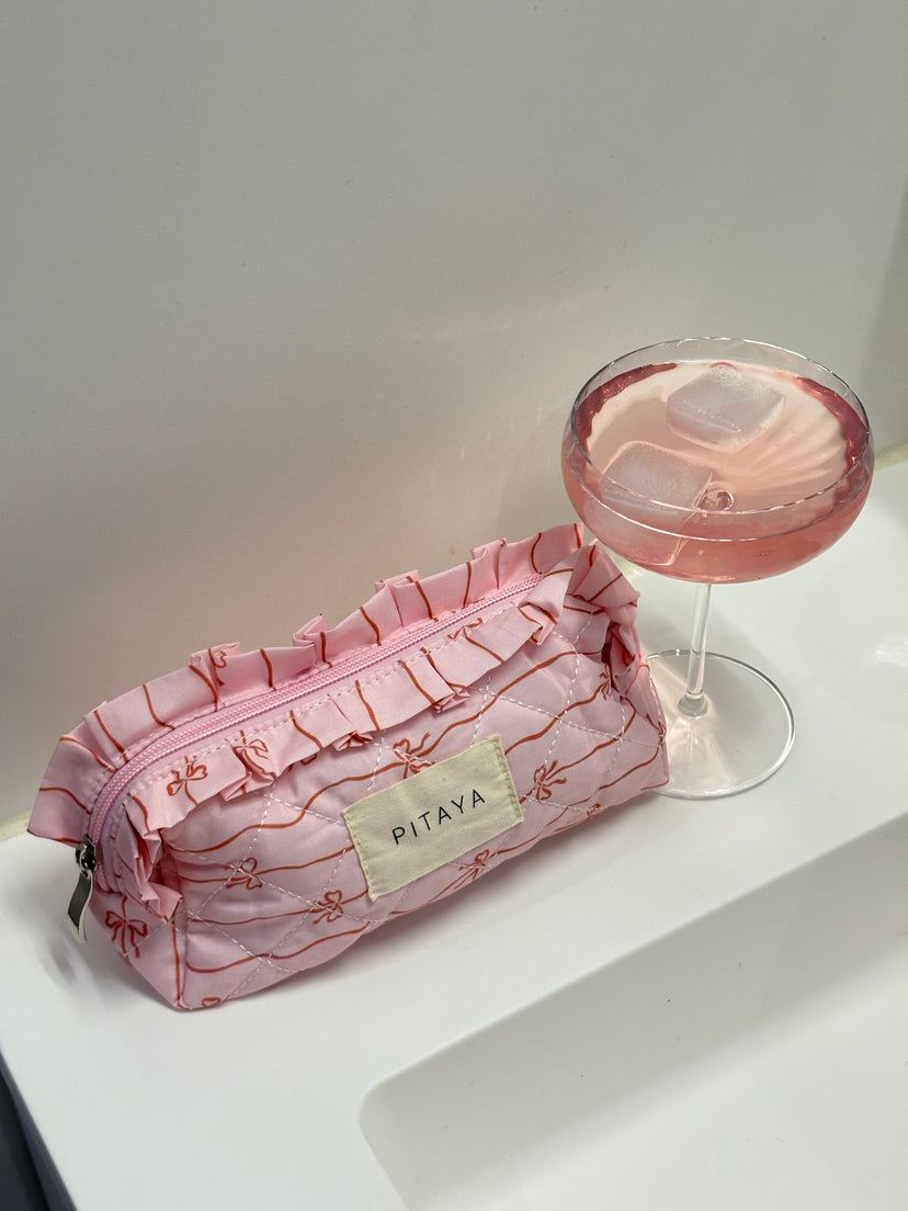 Frill Makeup Bag Small - Pink/Red Bows