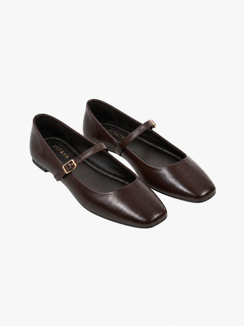 Mary Jane Strap Ballerina - Dark Brown