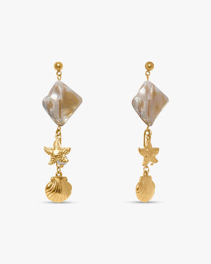 Rosa Long Shell Earrings - Beige