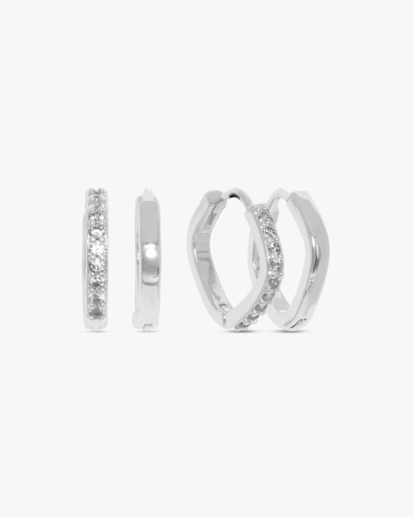 Amelia Square Earrings 2-pack - Silver Plated