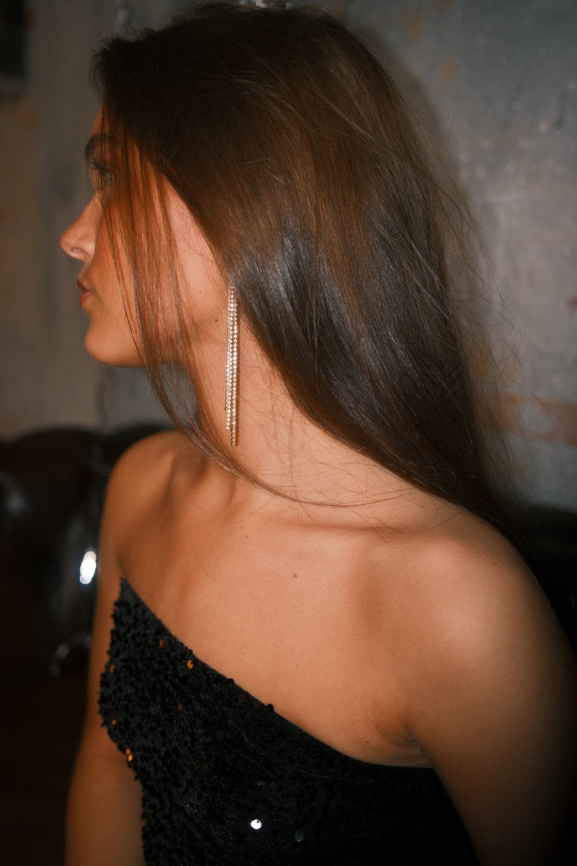 Matilde Long Glitter Earrings - Gold Plated